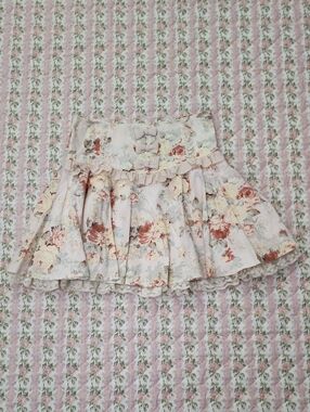 LIZ LISA Pastel Floral Bow Circle Skirt in Pink & Cream